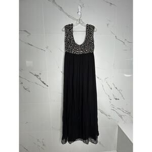 Aidan Mattox Black Beaded Open Back Prom Maxi Dress Gown 10 Babydoll Y2K Prom